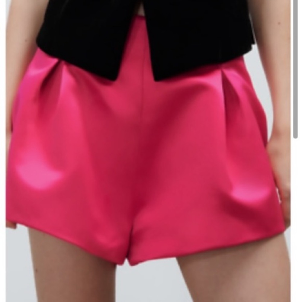 Zara Hot Pink Satin Effect Shorts-Size Small